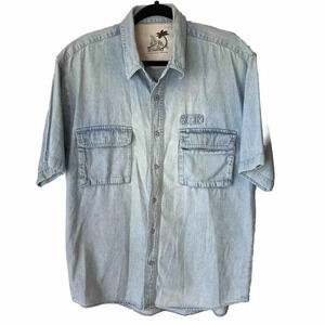 Y2K Bugleboy Original Legend Light Wash Blue Denim Button Up Shirt Men L Pocket